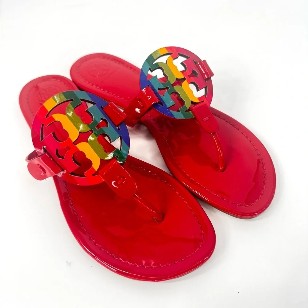 Tory Burch Miller Red Ruby Rainbow Sandals Limited Edition